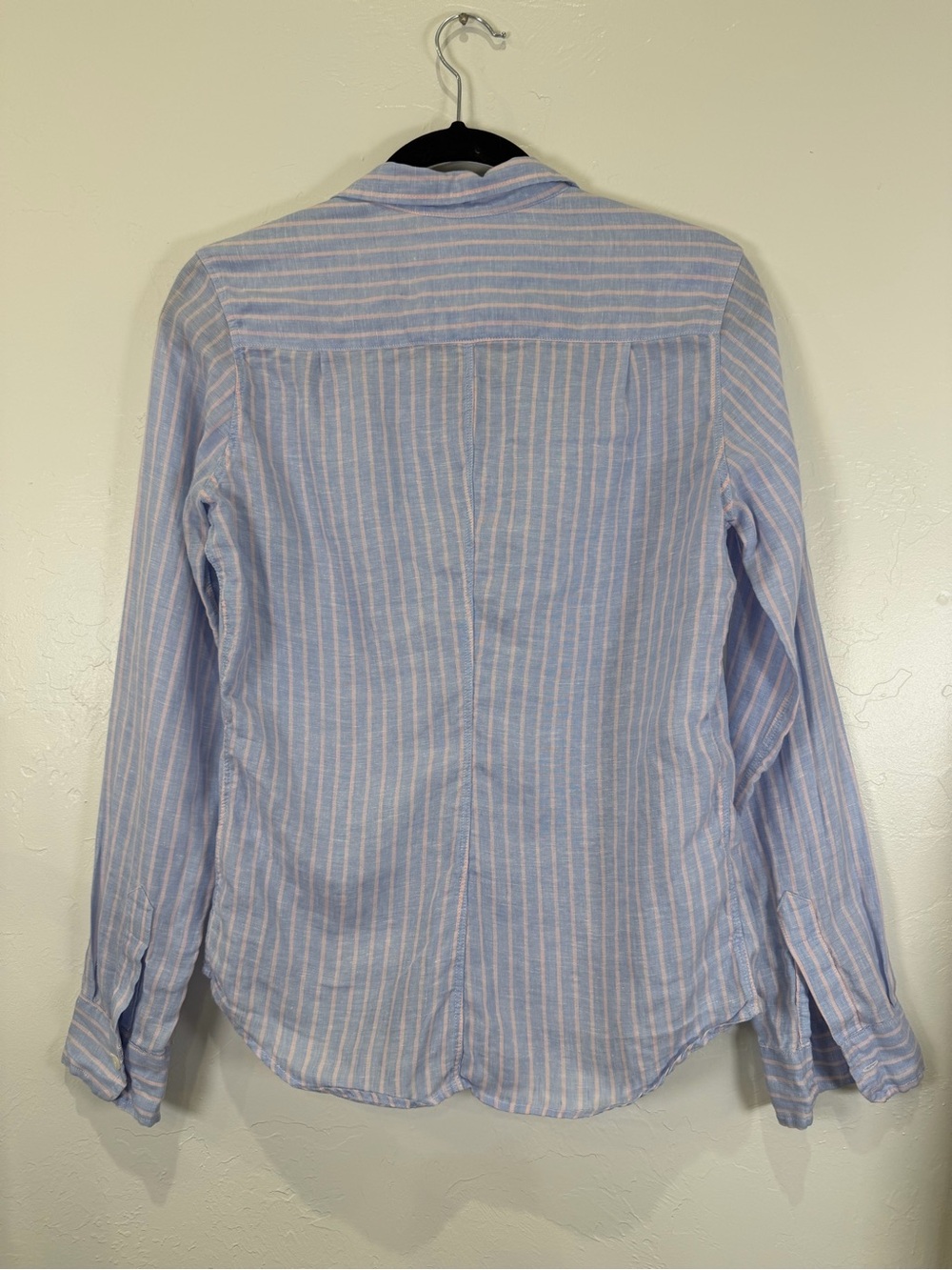 Frank & Eileen 100% linen Barry blue and pink striped button down shirt sz Small - Picture 4 of 4